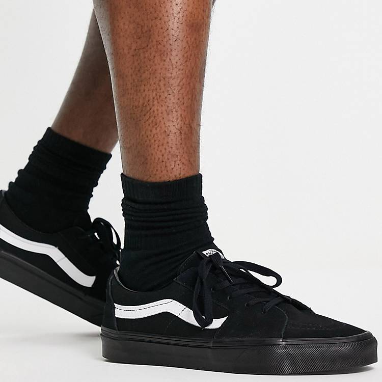 Vans SK8-Low trainers in black with white side stripe | ASOS