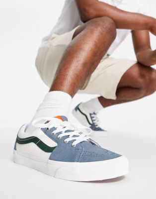 Vans SK8-Low trainers in varsity canvas with green suede