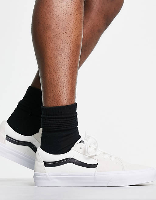 Vans SK8-Low trainers in white with black side stripe | ASOS