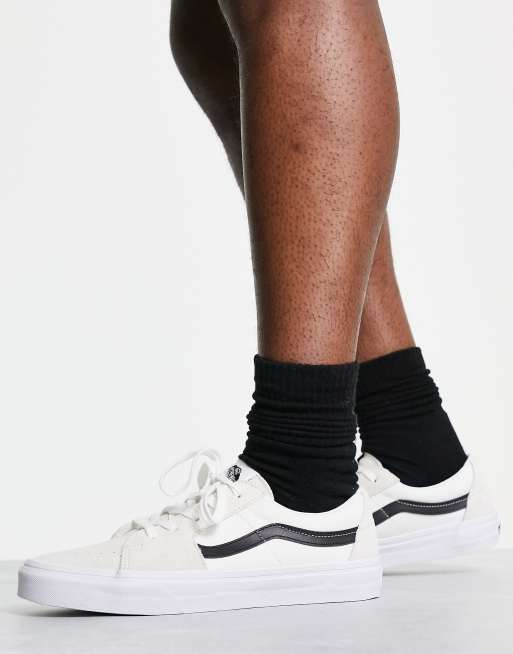 Vans white leather black stripe sale