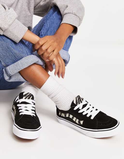 Vans Sk8-Low zebra print sneakers in black and white 