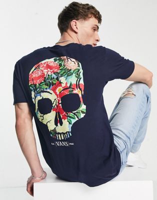 Vans skull back print t-shirt in navy