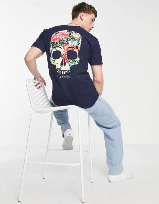Vans - Skull - T-shirt blu navy con stampa sul retro, 3 di 4