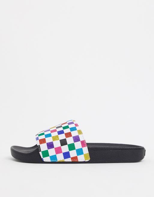 vans glitter rainbow slides