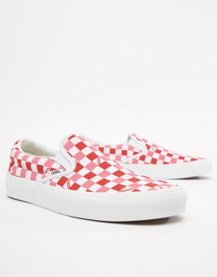 vans exclusive red and pink checkerboard slip on trainers