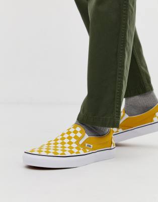 yellow checkerboard vans slip on