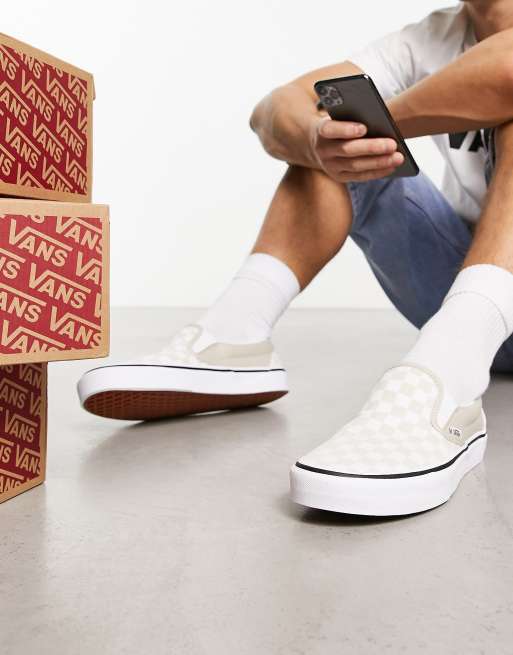 Cream colored hot sale checkered vans