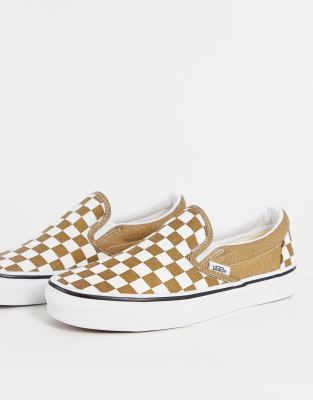 brown checkerboard slip on vans