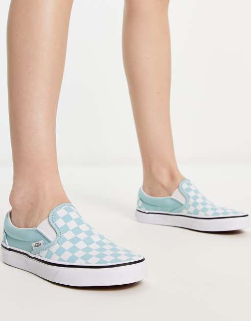 Baby blue vans store with checkerboard bottom