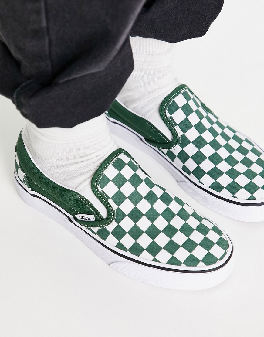 Shop Vans Slip-on Classic Checkerboard Sneakers In Green