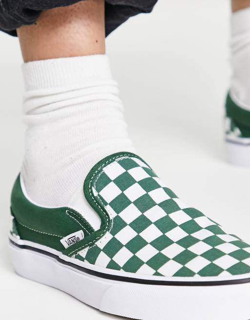 bossen Waar Beyond Vans Slip-On Classic checkerboard sneakers in green | ASOS