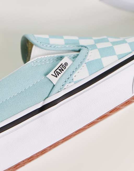 Light blue slip on outlet vans with checkered stripe