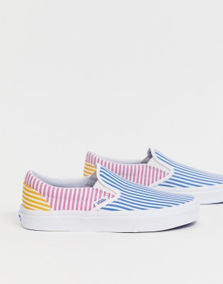 light blue slip on vans with checkered stripe