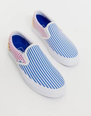 baby blue slip on vans with checkerboard stripe