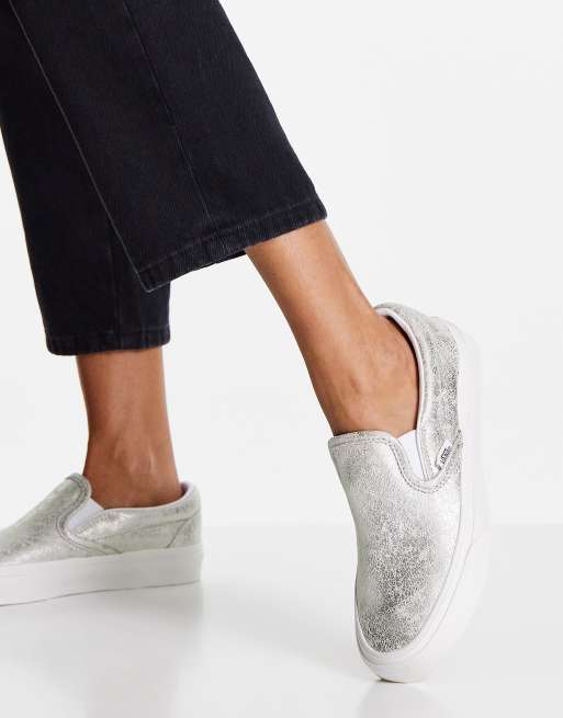 Silver vans sales slip ons