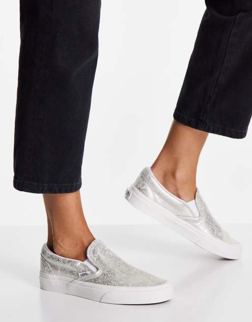 Vans Slip On Cracked Leather trainers in silver