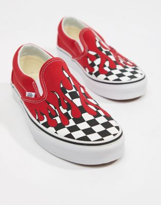 red slip on vans with flames