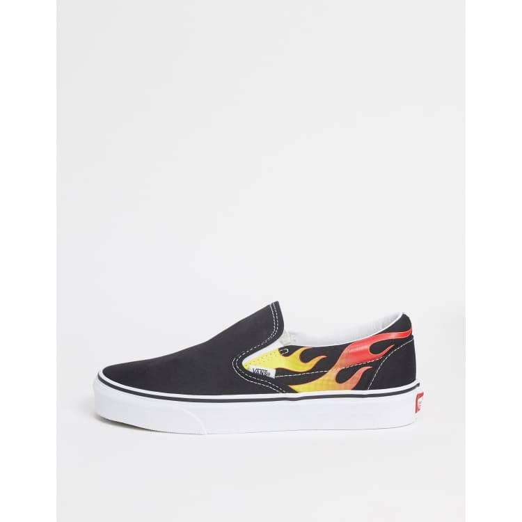 Black slip on hot sale vans with flames