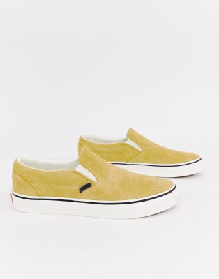 yellow suede vans slip on