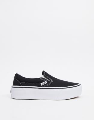 vans black platform slip ons