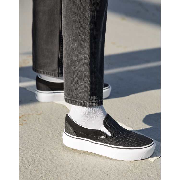 Vans classic embossed outlet black weave slip on