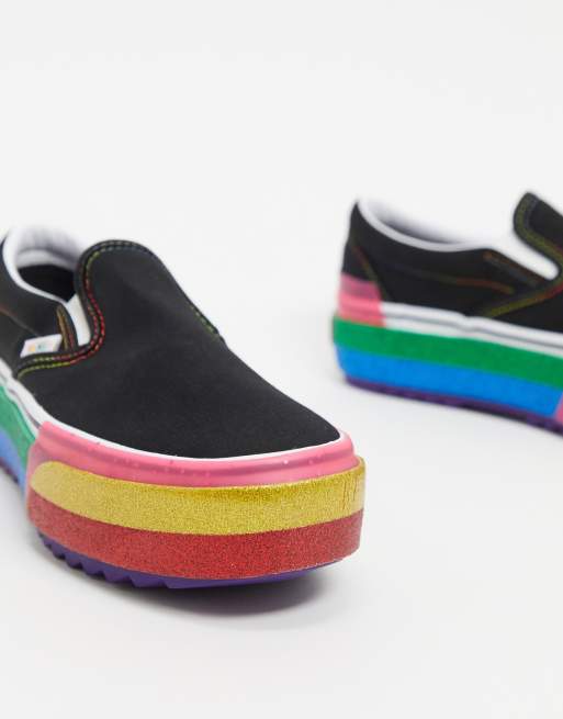 Vans Slip on Rainbow stacked sneaker in multi