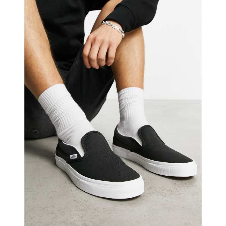 Vans Slip On Sneakers In Black Linen | Asos