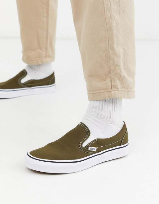 Vans olive hotsell green slip ons