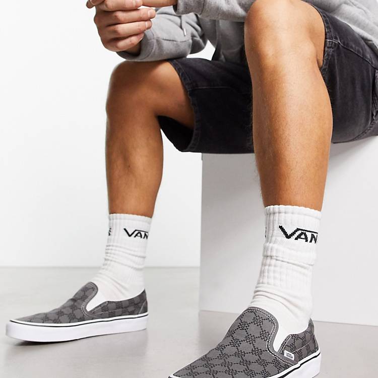 Vans Slip-On Sneakers In Monogram Grey | Asos