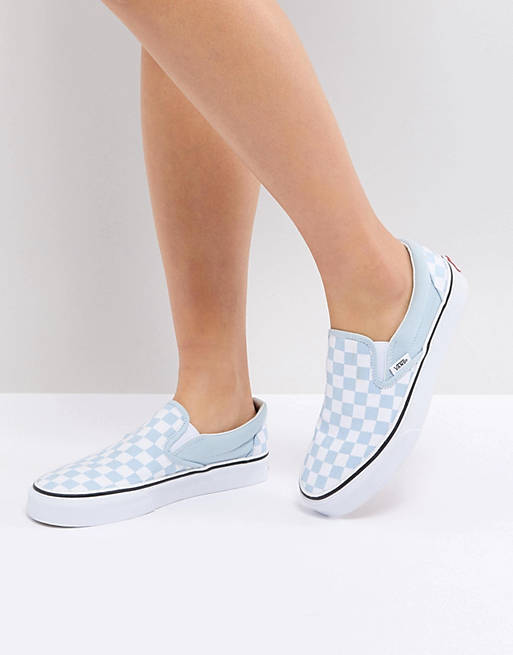 Vans Slip On Sneakers In Pastel Blue Checkerboard