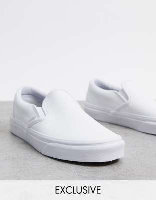 white faux leather slip on sneakers