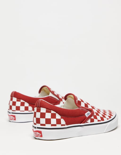 Slip on vans hot sale red and white