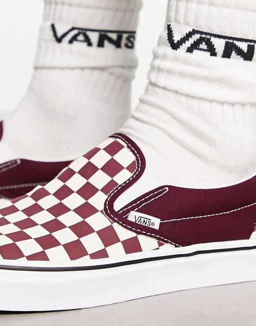 Burgundy checkered outlet vans slip ons