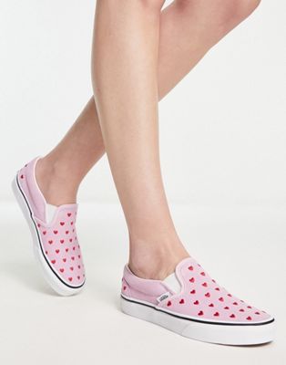 Vans slip on trainers in pastel pink with hearts