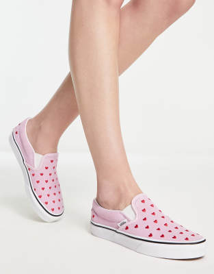 Vans slip on trainers in pastel pink with hearts