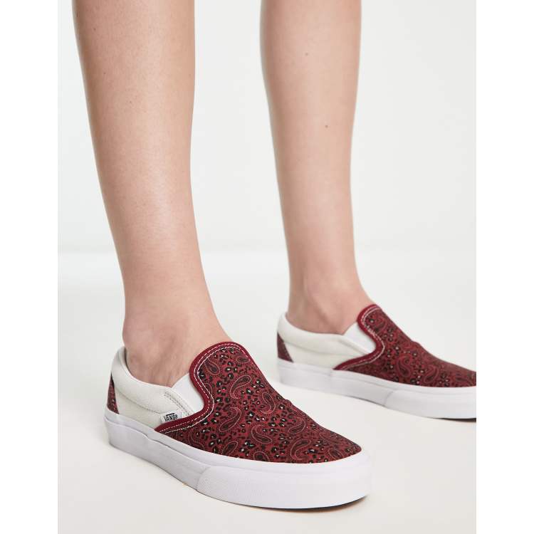 Red and white on sale slip on vans