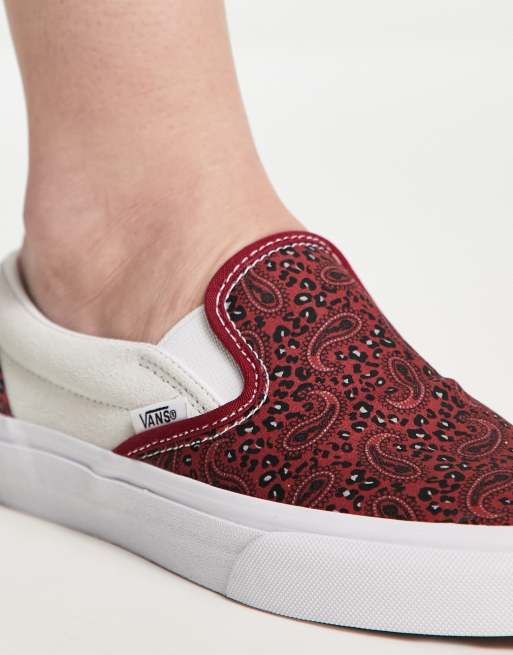 Vans red and white best sale slip on