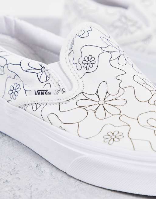 White slip on vans sales painted