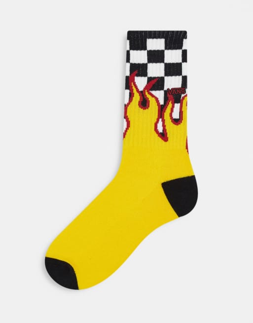 Vans – Socken in Weiß und Schwarz mit Flammen- und Karomuster 