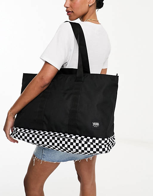 Vans Solo checkerboard detail tote bag in black and white | ASOS