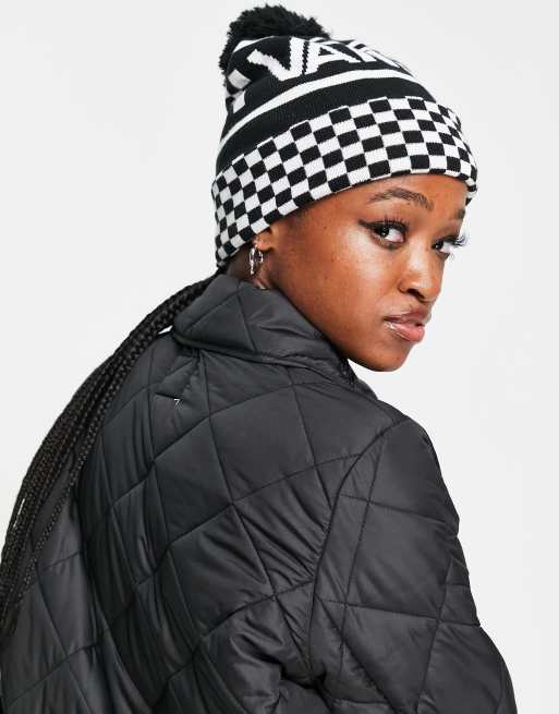 Vans Spirit Pom Pom Beanie In Black Checkerboard Asos 