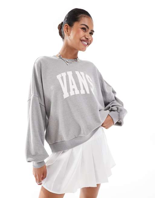 Vans stadium wide neck central large varsity logo sweatshit in grey