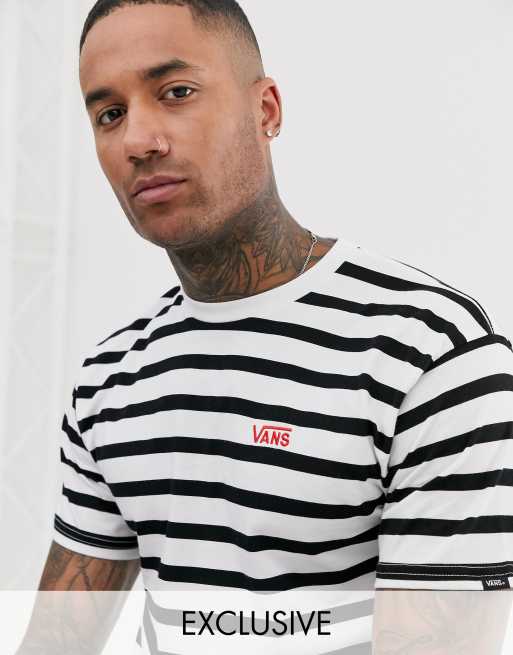 Vans stripe t shirt with small logo in white Exclusive at ASOS