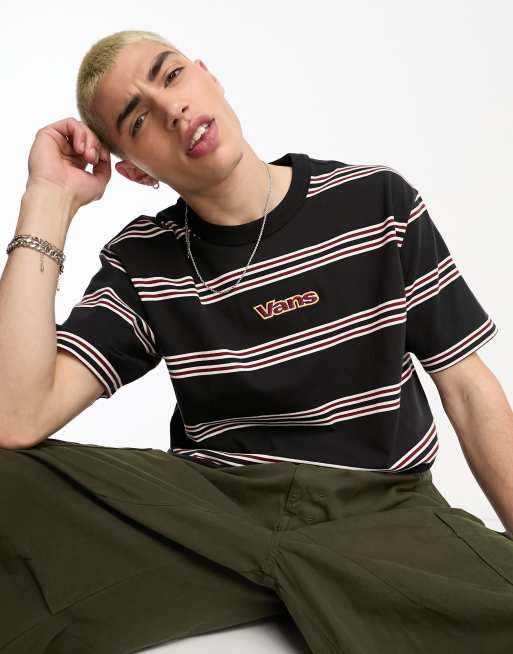 Vans striped logo T-shirt in black red ASOS