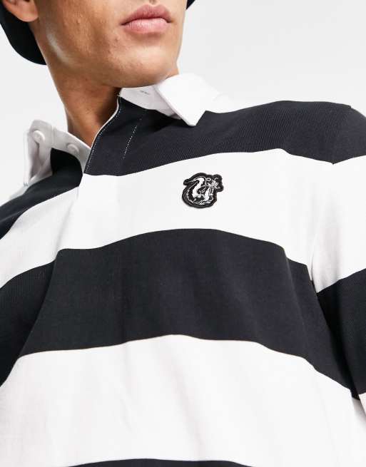 Black and white striped long sleeve polo sale