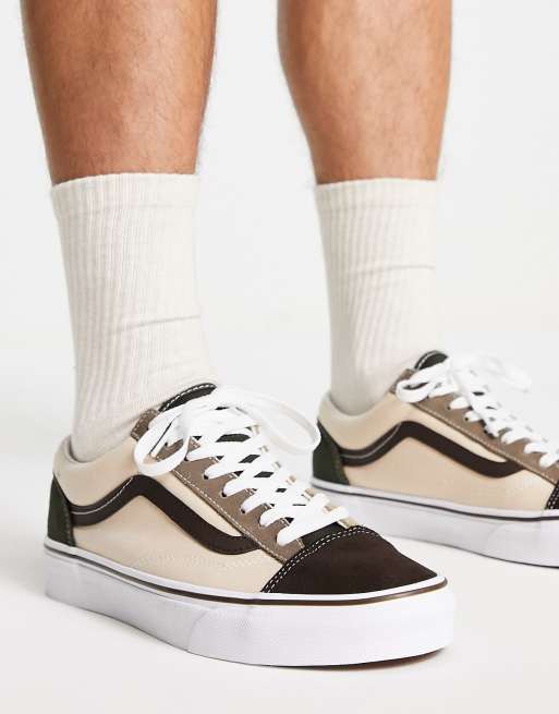 Vans Style 36 sneakers in color block navy and brown