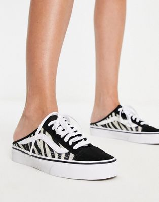 Vans Style 36 zebra mule trainers in black and white