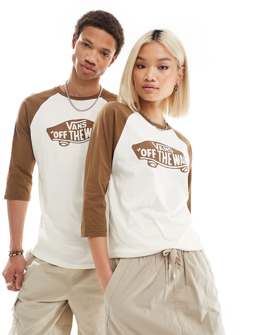 Vans style 76 raglan 3/4 length sleeve t-shirt in white and brown