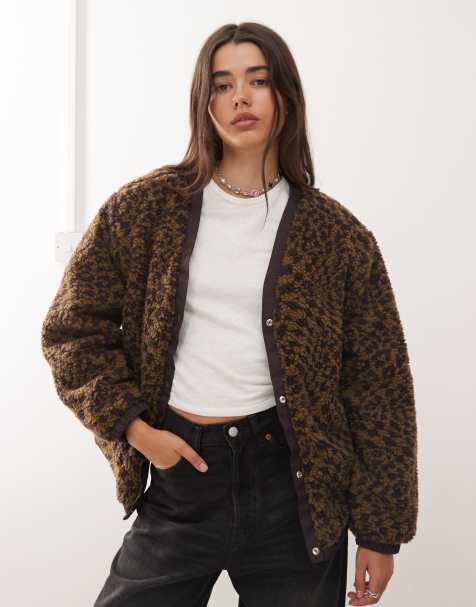 Vans Suffolk cheetah check pile coat in dark port - view 1