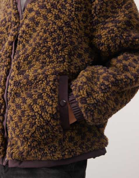 Vans Suffolk cheetah check pile coat in dark port - view 2